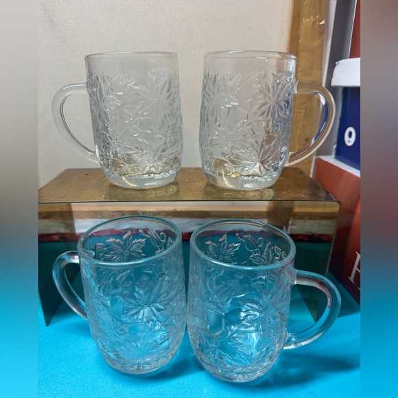 Princess House Fantasia Poinsettia Crystal Coffee Cup Mug Clear Set of 4 - Picture 1 of 4